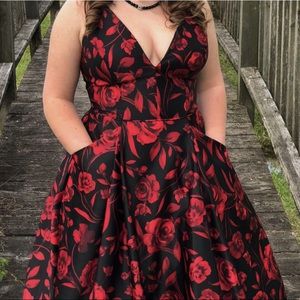 Red and Black Rose Formal Dress